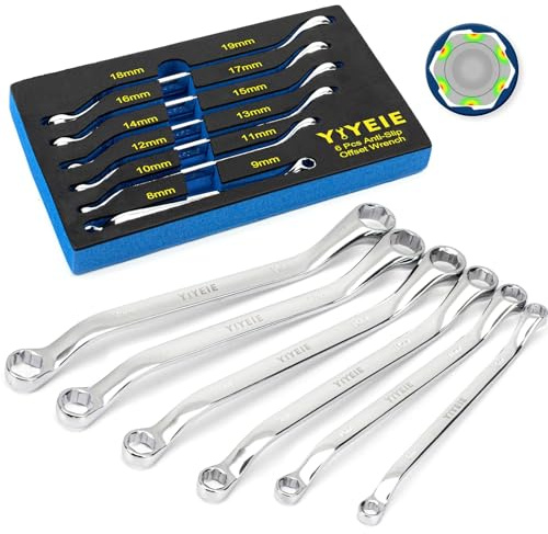 YIYEIE Schraubenausdreherschlüssel-Set, metrisch, 8–19 mm, 6-Punkt-Schraubenschlüssel-Set mit 45° gekröpft, CR-V-Stahl, abisolierter und abgerundeter Schraubenschlüssel mit EVA-Schaum, 6-teilig