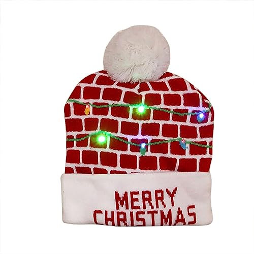 ISAKEN Weihnachtsmütze mit LED Licht, Damen Herren Strickmütze Weihnachten Mütze Nikolausmütze Kinder Warme Beanie Hat Winterwärmer Santa Mütze für Weihnachten Partys, Feiertage und Neujahrsgeschenk