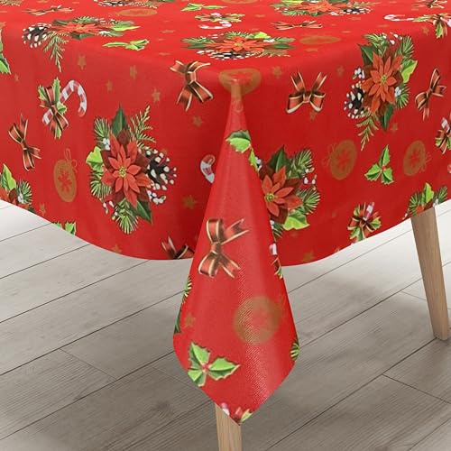 KEVKUS Wachstuch Tischdecke B6023-03 rot Weihnachten Weihnachtsstern wählbar in eckig, rund und oval - Größe eckig 120x140cm Schnittkante