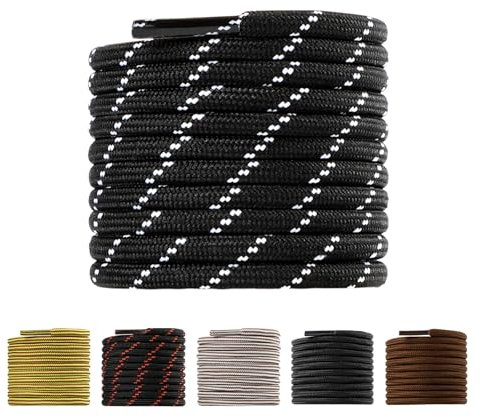 LARGERED 2 Paar Schnürsenkel Rund für Arbeitsschuhe Reißfest Ø 4mm Ersatz Schuhbänder für Stiefel,Outdoorschuhe und Sportschuhe Boot Shoelaces für Herren Damen aus Polyester,Schwarz/Weiß,90cm