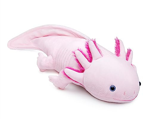 lilizzhoumax Axolotl Plüschtier Kuscheltier Kawaii Realistische Plüsch Salamander Stofftier Spielzeug Plüschkissen Wurfkissen Geschenk für Kinder Mädchen Jungen (Rosa 45 cm)
