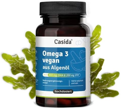 Omega 3 vegan aus Algenöl - Hochdosiert mit hochwertigem EPA und DHA (in Triglycerid-Form) - für Veganer, nachhaltig und vor Natur aus schadstoffarm 60 Kapseln - Aus der Apotheke