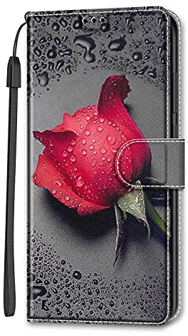 Bnvdfre Étui de protection à rabat en cuir pour Samsung Galaxy A35 5G avec compartiment pour cartes - Magnétique - Rose rouge