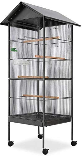 NITCA Vogelkäfig mit Dach Papagei Käfig Großer Vogelvoliere Aufzuchtkäfig Schwarz Vogelvoliere Innen Außen Wellensittich Käfig Vogelkäfig Groß 66x66x155 cm Vogelvoliere Stahl