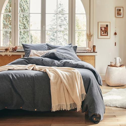 Chambray Uni Baumwolle Flanell Bettbezug Frisson 240x220 cm Essix
