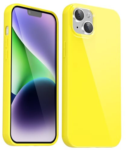 Svanove for iPhone 13/ iPhone 14 Case Silicone, Glossy Soft Rubber Gel Jelly Cute Protective Plastic Simple Plain Phone Case Cover for Women Girl, Slim Thin Flexible Shockproof TPU, Yellow
