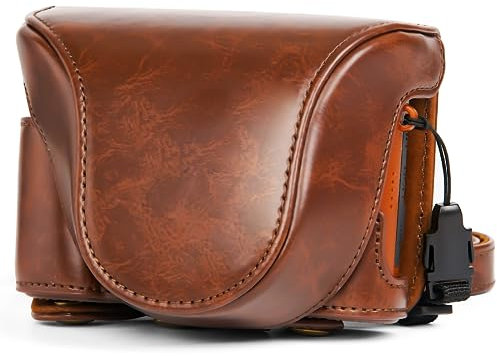 nezini Pochette Appareil Photo, Étui de Protection en Cuir Véritable avec Sangle de Cou Compatible avec Appareil Photo Numérique DC202-AF/DC203-AF, Marron, Classique