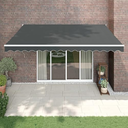 Faroom Toldo Manual Retráctil 4 x 3 m, Toldo Enrollable Aluminio y Poliéster,Toldo Articulado Retractil con Brazo, Toldo Manual para Balcón y Veranda Antracita y Blanco