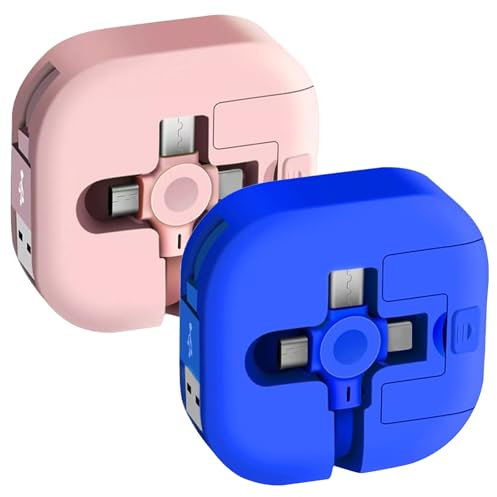 Nadiaen Multi Phone Charger 2 PCS 3 in 1 Data Line Fast Charging Retractable Charger Cable 3 in 13 in 1 Fast Charging Cable Suitable for Laptops Mobile Phones and Other Types (Pink & Blue)