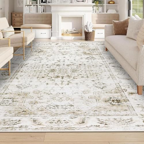 Homcomodar Teppich Beige 200x290cm Teppich Wohnzimmer Waschbarer Teppiche Schlafzimmer Boho Teppiche Kurzflor für Schlafzimmer Wohnzimmer