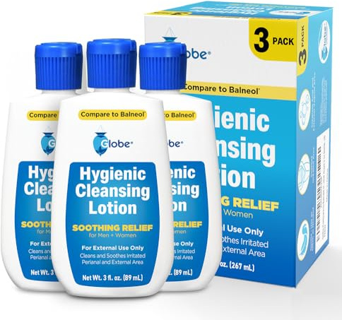 Globe (3 Pack Hygienic Cleansing Lotion for Men and Women -Discomfort, Pain & Itch Relief for Sensitive Areas, Cooling, Non-Irritating Gentle Personal Care Cleanser, Convenient for Travel, 3oz Bottle