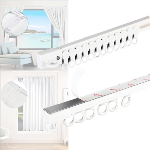 40-300cm Selbstklebende Vorhangschiene for Decke oder Wand, Gardinenstange ohne Bohren, Schrauben oder Werkzeug, für Vorhangschiene Etagenbett Erkerfenster Raumteiler(Wandmontage,80cm)