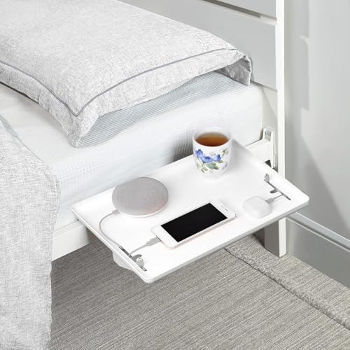 aichilra Bedside Shelf, Clip On Nightstand Tray for Bed & Top Bunk, Bed Shelf with Cable Management, Dorm Room Essentials, Loft Bed Accessories, White