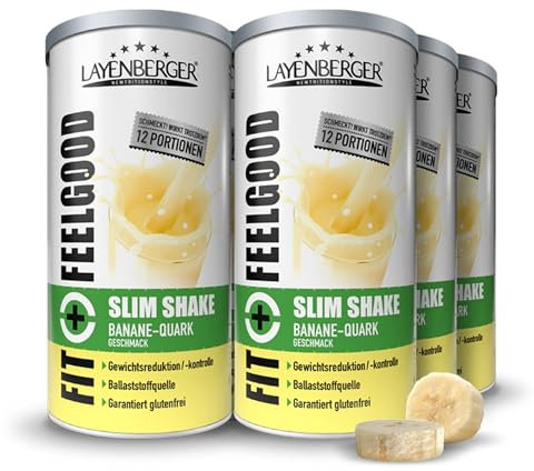 Layenberger Fit+Feelgood Slim Shake Powder, Mahlzeitersatz für 72 Portionen mit je 213 kcal (6x 396 g) - Banane-Quark