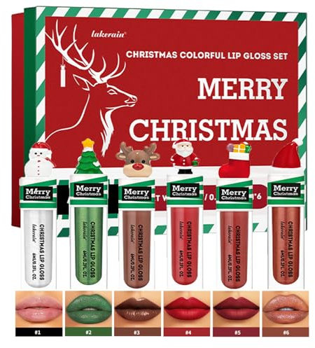 Weihnachten Lipgloss Geschenk Set,Weihnachten Lipgloss Geschenk für Teenager,Matt&Schimmer Lip Stick Set Weihnachten Rot Grün,Wasserdichte Lippenfleck Lippenstift Lippen Glasur Geschenkset für Frauen