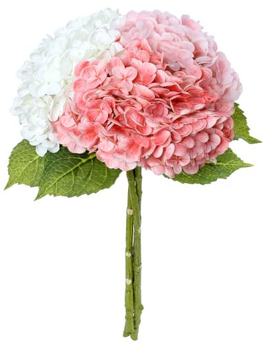 AWARDSEN Künstliche Hortensien, 53,3 cm, Latex, fühlen sich echt an, mit langem Stiel, für Zuhause, Party, Hochzeit, Dekoration, Tafelaufsätze, Blumensträuße, 3 Stück (Hellrosa, Weiß, Rosa)