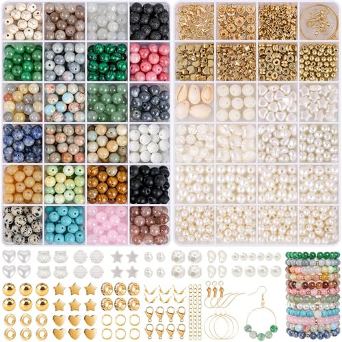 ARTREE Natürliche 8mm Perlen Für Armbänder,Edelstein Perlen Set Perlen Armbänder Selber Machen, Glasperlen Set mit Zubehör für Armband Halskette Schmuckherstellung