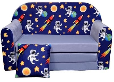 nana shop Kindersofa Ausklappbar, Kindercouch mit Bettfunktion, Spielsofa mit Schlaffunktion, Kindercouch 2in1, Mini Sofa für Kinderzimmer, Schlafsofa für Kinder (Kosmos)