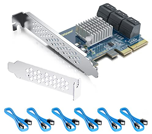 PCIe X4 zu SATA3.0 Controller Karte, 6-Port SATA III 6Gbps Erweiterungskarte, Inklusive 6pcs SATA Kabel, Unterstützt SSD und HDD, für Windows10/7/8/XP/Vista/linux, Unterstützt Nicht Hardware RAID