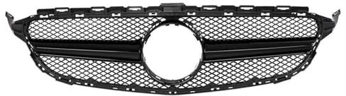 Auto Frontgrill Für Benz C-Klasse W205 C180 C200 C250 C300 2014–2018, Für AMG-Stil, Silber/schwarz, Frontstoßstangenhaube, Netzgitter, Oberer Grill Kühlergrille(Schwarz)