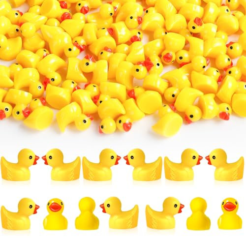 Cozary 100 Stück Mini Enten Harz Gelb, Gelbe Kleine Enten, Miniatur Enten für Dekoration Miniaturgarten Landschaftsgärten, Bonsai, Versteckt Spiel, Fischbecken und Aquarien verwendet