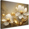 Feeby Wandbild - Wohnzimmer Modern Deko - Gold Blumen Abstrakt Glamour - 90x60 cm 1tlg - Bilder Leinwand - Bild auf Leinwand Schlafzimmer - Leinwandbilder für die Wand - Canvas Painting - Fotokunst