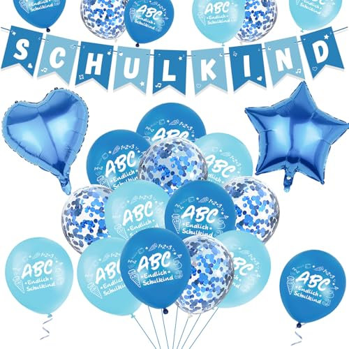 Schulkind Folienballon Blau, Einschulung Deko Luftballon Girlande Banner, 2025 Schulanfang Deko Einschulung Junge Mädchen, Hängende Schulkind Ballon für Einschulungsfeier, Schuleinführung Party Deko