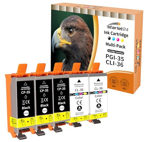 Starlet24 PGI-35 CLI-36 Druckerpatronen Kompatibel für Canon PGI-35 CLI-36 für Pixma IP100 IP110 TR150 Series (3 Schwarz, 2 Farbe)