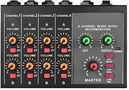SBCGFY Mezclador de Sonido estéreo portátil MX8 de 8 Canales, bajo Ruido y Efecto Eco, Mezclador de Audio Midi, Interfaz de Audio