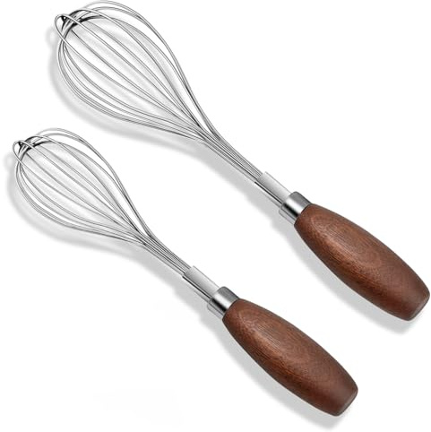 Euqvunn 2 pezzi Fruste a Mano in Acciaio Inox, Fruste da Cucina con Comoda Impugnatura, Sbattitori Manuali per Cucinare, Battere e Montare (22 cm, 24 cm)