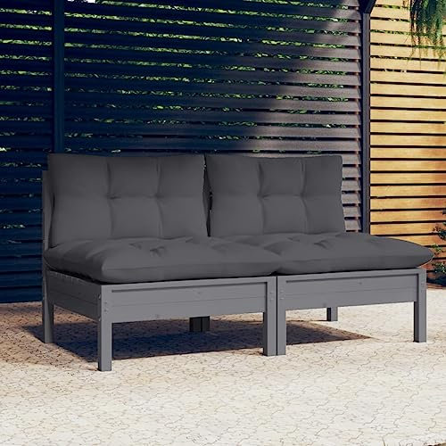 SDWEHO7 Gartensofa 2 Sitzer Lounge Sofa Outdoor Gartenmöbel Terrassensofa Gartenbank Gartenlounge Sofa mit Anthrazit Kissen, Massivholz Kiefer