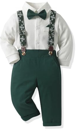 Yoolhamy Jungen Anzug Set Weihnachten Outfit Kleinkinder Gentleman Anzug Kinder Weihnachten Kleidung Langarm Hemd mit Fliege und Hosenträger Hose