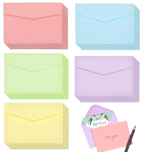 KEWUF 30 Stück Farbige Umschläge, Briefumschläge Pastellset, Umschläge C6, Bunte Briefumschläge, Für Grußkarten, Einladungen, Geburtstagskarten (125 x 175mm, Blau, Grün, Rosa, Lila, Gelb)