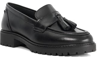 Dune London Ladies Gracelyn Wide Fit Cleated Sole Leather Tassel Trim Loaf Loafers