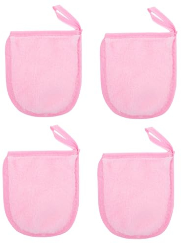LIFKOME 4Pcs Pink Facial Cleaning Gloves Soft Makeup Remover Puff for Skincare Exfoliation Reusable Washable Cosmetic Powder Mitts