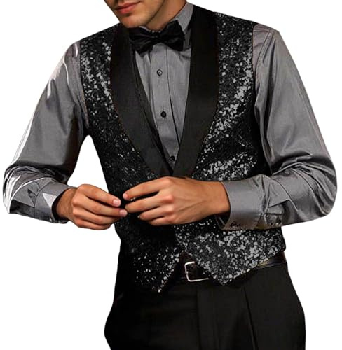 Vhersily Weste für Herren mit Pailletten, Glitzer-Jacke, Disco, V-Ausschnitt, Tanzkostüm, Karneval, normale Passform, Winter, bequem, weich, leicht, klassisch, elegant, für Hochzeiten