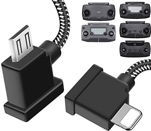 30cm USB Micro to iOS DJI Remote Controller Cable for IPhone 14 Pro, DJI Mavic Mini(1st Gen), Mini SE, Mavic Pro, Spark, 2 Pro Zoom,Mavic Air,Platinum, Phone/Tablet 90 Degree Data OTG Cord Accessories