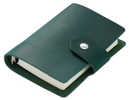 KIFSDLF Ringplaner aus Leder im A8-Format, Rindsleder, 5-Loch-Ringe, Mini-Notizbuch mit 15 mm silbernen Ringen, Retro-Organizer, Tagebuch, Notizblock(Green)