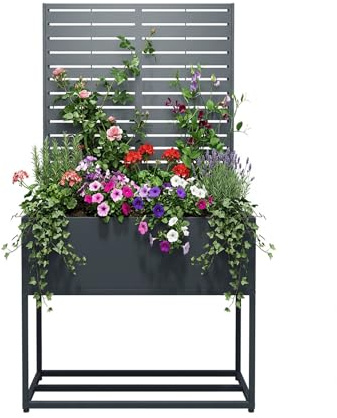 WESTMANN Dekora 4 Pflanzkasten mit Rankgitter, 90x40x170 cm, Anthrazit | Das erhöhte Design auf stabilem Metallgestell eignet sich als Hochbeet, Drainagelöcher verhindern dabei zudem Staunässe.