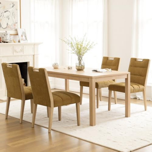 DAYALANE Esszimmerstühle 4er Set, Küchenstühle mit Holzbeinen, Gelb | Polsterstuhl aus Chenille, ohne Armlehne, Akzentstühle mit Oberer Griff, Dining Chairs für Esszimmer Wohnzimmer