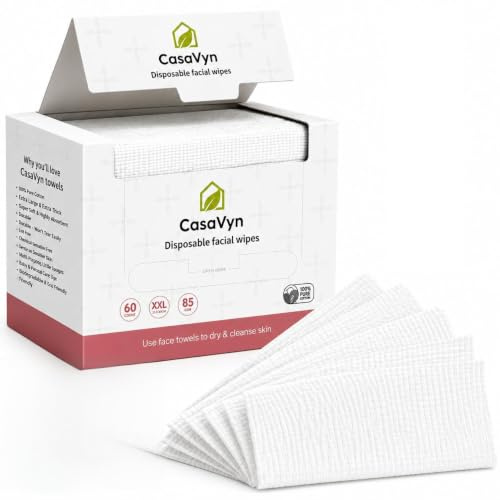 Disposable Face Towels, Ultra Soft Facial Wipes for Women & Babies, Makeup Remover Wipes for Sensitive Skin, 100% Pure Cotton Face Cloths, Extra Large (25 × 30 cm, 60 Ct / 1 Pack)