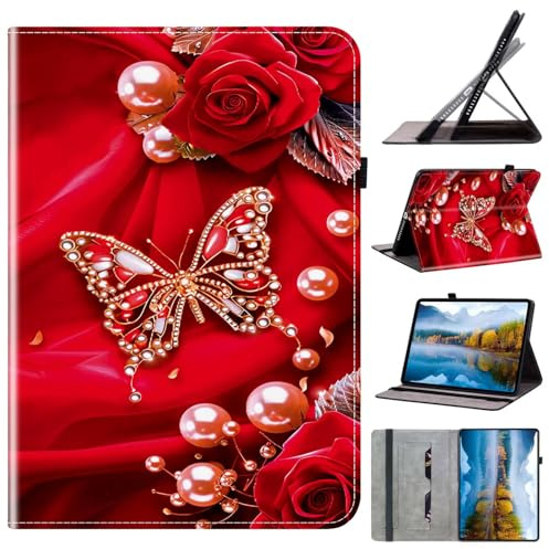 Tablet Hülle für iPad Air 11-zoll M3/M2 (2025/2024), iPad Air 5/4 (2022/2020 5th/4th Gen 10.9-zoll) Schutzhülle PU Leder mit Standfunktion und Stifthalter Hülle Wallet Cover Case,Schmetterling Rose