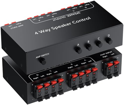 PROZOR 4 Zone Speaker Selector Switch - 1 in 4 Out Audio Splitter for Amplifier Receiver, 150W Per Channel, Independent A/B/C/D Control with Master Switch, Passive Multi Room Audio