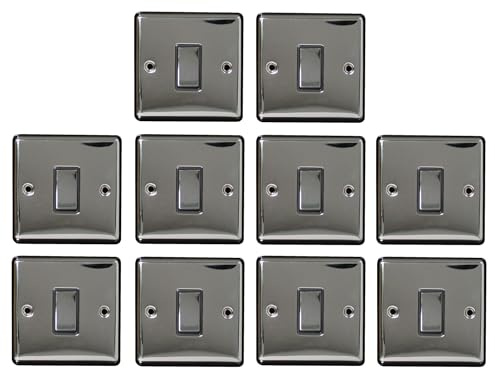 Black Nickel 1 Gang 1 Way Light Switch 10A | Screwed Faceplate Wall Switch | Modern Dark Metallic Finish | Single Circuit Lighting Control | Home & Commercial Electrical Fitting (10)