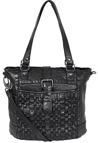 Bear-Design Shopper Beuteltasche mit Schulterriemen CL32650 geflochtenes, gewaschenes Leder, Schwarz