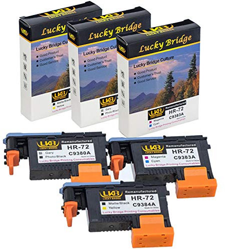 Lucky Bridge HP72 wiederaufbereiteter Druckkopf, 3 Stück (G/PK MK/Y M/C) C9380A C9383A C9384A kompatibel für HP T1100 T790 T770 T60 T1300