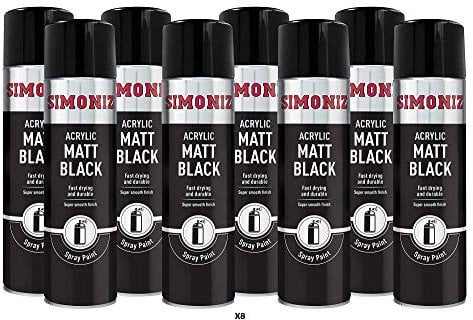 Simoniz Acrylic Matt Black Spray Paint 8x 500ml