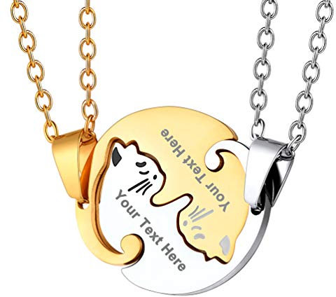 PROSTEEL personalisiert Puzzle Ketten für Liebespaar 18k vergoldet/Edelstahl Katzen Puzzle-Teil Anhänger Halskette Partnerketten Freundschaftsketten ModeSchmuck Accessoire für Geburtstag Weihnachten