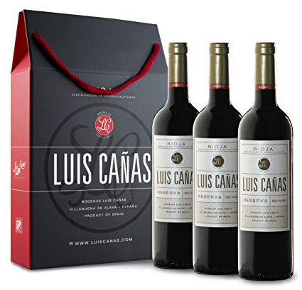 Luis Cañas - Vino Tinto con D.O. Rioja - Reserva - Variedad Tempranillo y Graciano - Notas de Fruta Negra - Reposo en Barricas de Roble Francés y Americano - Estuche Cartón - 3 Botellas de 75 cl
