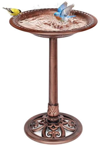 VIVOHOME Vogeltränke 71cm hoch Polyresin leicht antike Optik, Alt-Kupfer | 2-in-1 Funktion aus Vogelbad und Futterstelle. Ausführung im antiken Design. Geeignet für Wildvögel zur Nutzung.